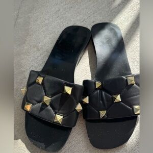 Black Studded Slide Sandals